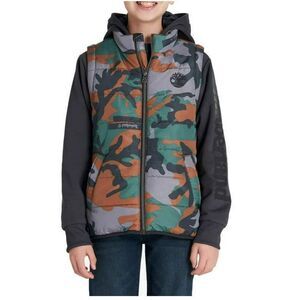 Timberland Big Boys Hybrid Camo Hooded Puffer, Medium (10/12)